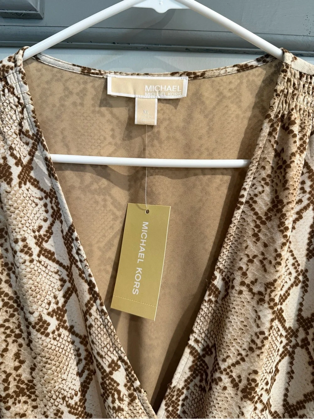 Brand new Michael Kors Beige Snake-Print Tiered Long Sleeve Dress